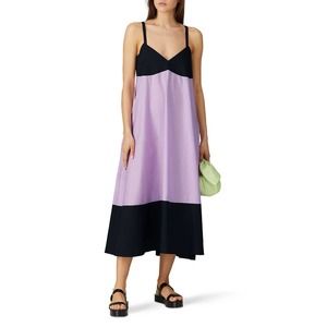 VEDA Rio Purple and Black Sleeveless V-Neck Colorblocked Midi Dress Size M
